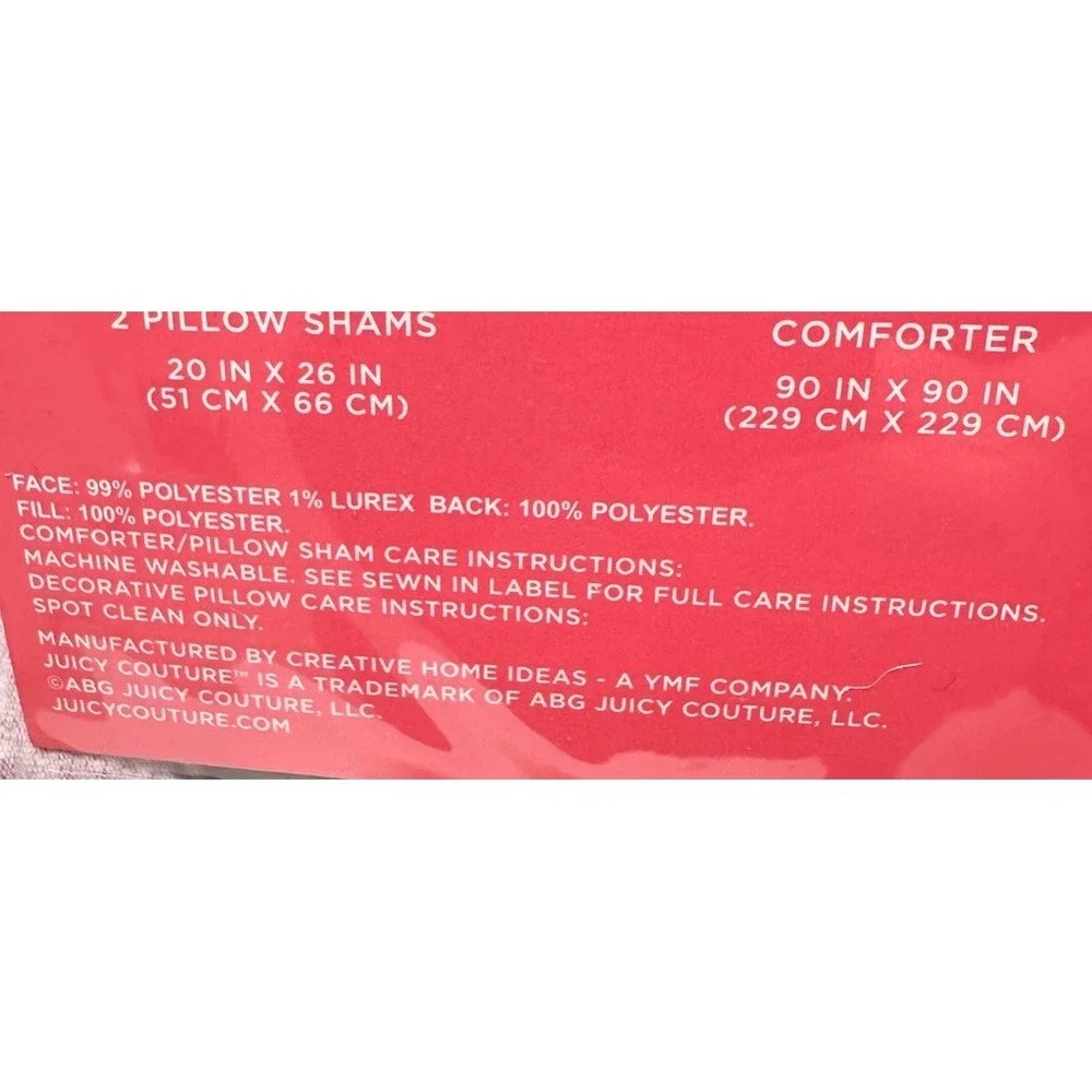 Juicy Couture Pink Bow Embossed Queen Comforter Set Pillow Plush 4pc Coquette